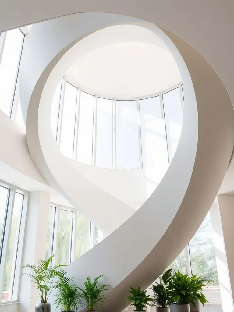A spiral staircase with a matte finish in a bright interior.