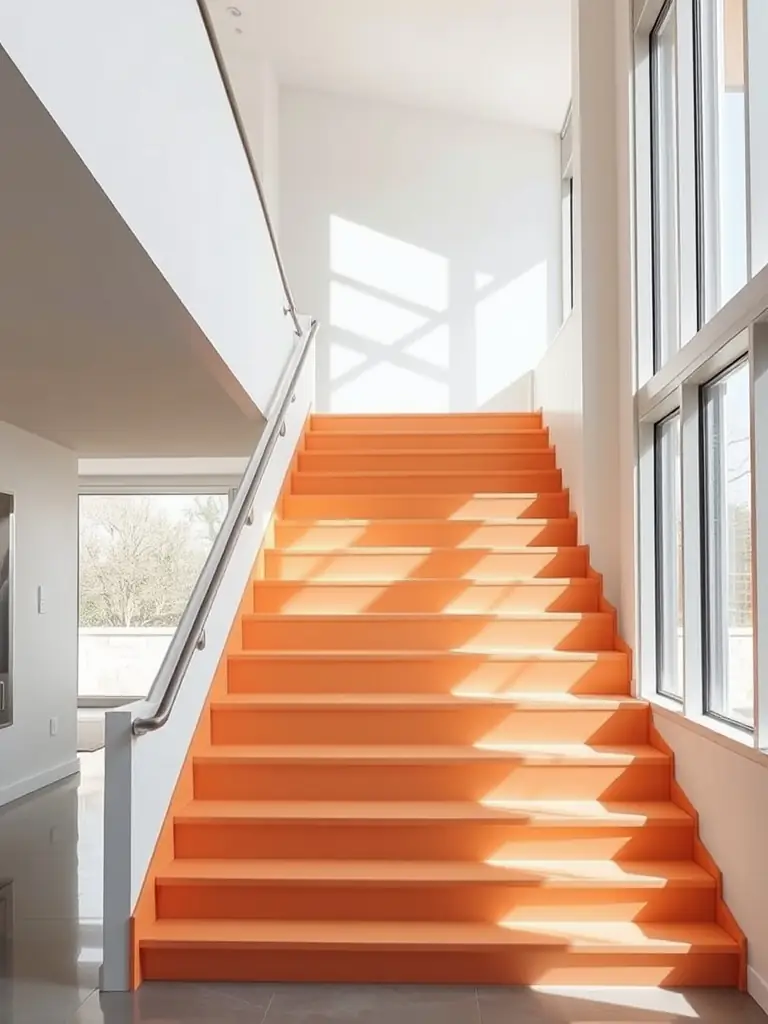 A modern staircase with a unique color gradient in a contemporary interior.