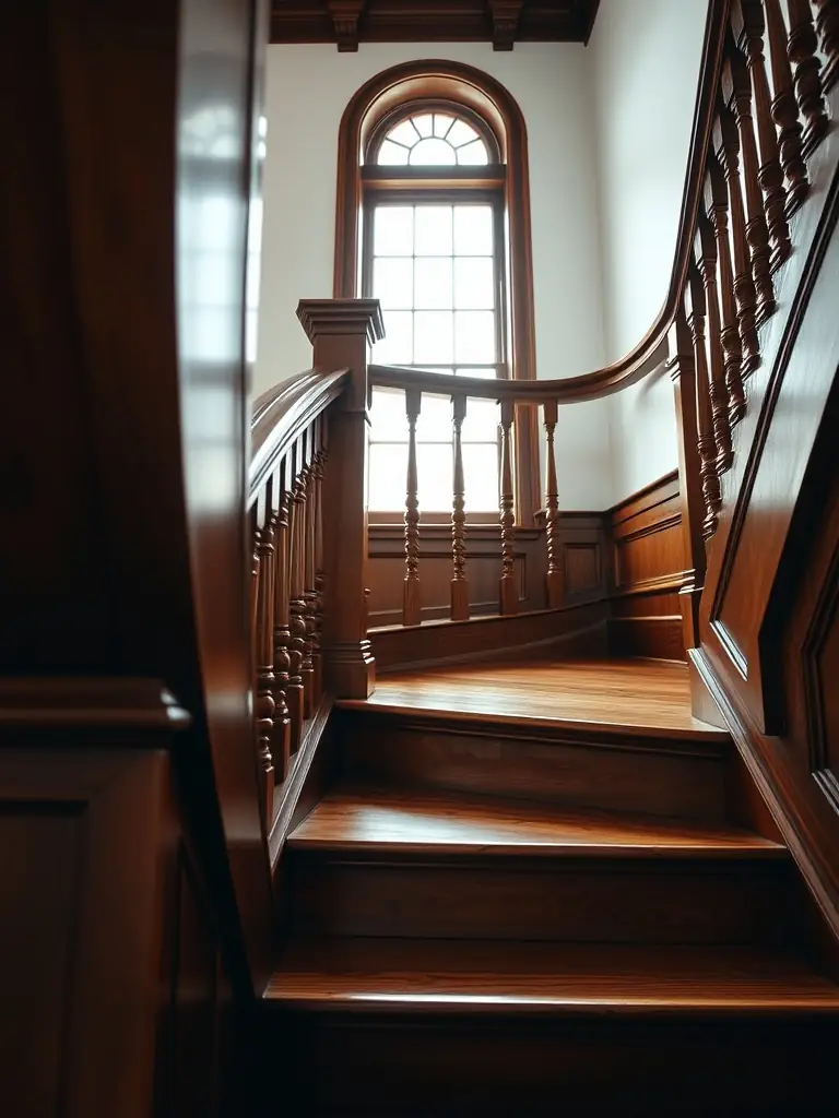 A close-up of an intricately detailed staircase railing.